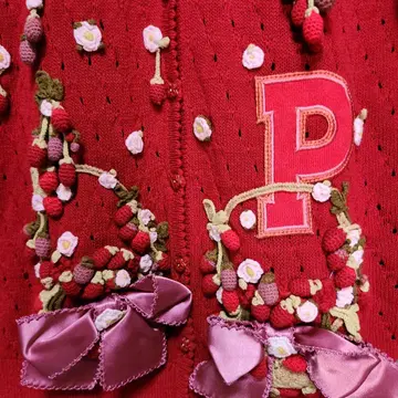 핑크하우스 딸기 모티브&리본 가디건