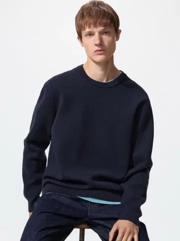 새상품 XL Navy 워셔블 밀라노 리브 크루넥 스웨터