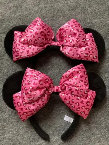 디즈니 머리띠 레오파드 무늬 핑크 리본 미니 페어 묶음 판매