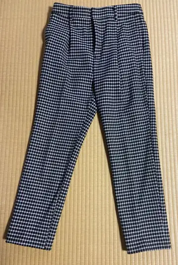 네이비/화이트 체크 무늬 슬랙스