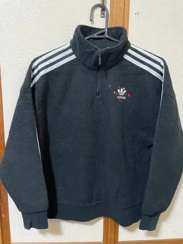 adidas 플리스 하프 지퍼 트레이닝복 블랙