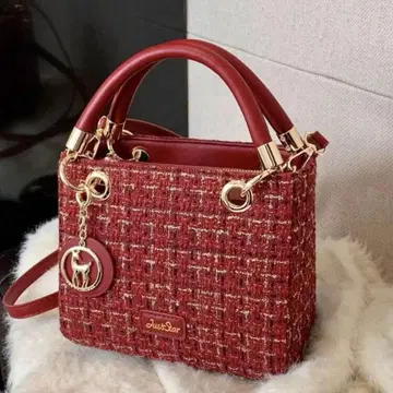 재고 1개 ZARA 장르 해외 브랜드 트위드 숄더백 2way 빨간색