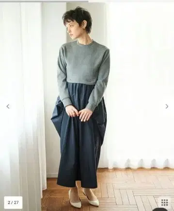 #Newans [ 발수/머신 워셔블 ] 클리오네 실루엣 콤비 드레스