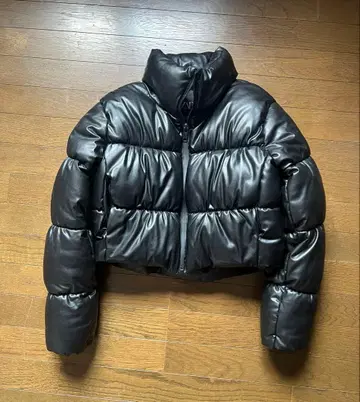 미사용급 자라 인조 가죽 퍼프 자켓 충전솜 숏 기장 S 인기