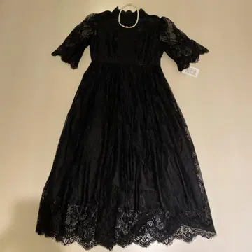 블랙 레이스 롱 드레스 반팔