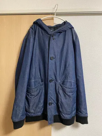 NEXD 데님 자켓 후드티 안감 있음 다크 블루 후드 부착 L