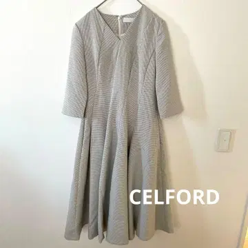 셀포드 트위스트 원피스 체크 무늬 롱 V넥 36