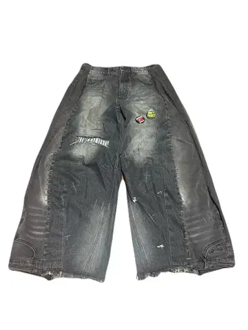 리메이크 와이드 데님 팬츠 다크 그레이