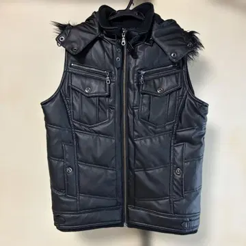 가죽 자켓 베스트 후드 부착 M 사이즈