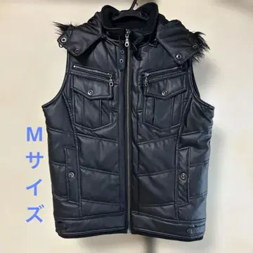 가죽 자켓 베스트 후드 부착 M 사이즈