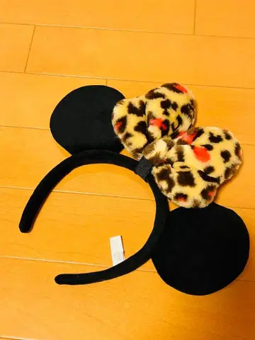 디즈니 미니 레오파드 무늬 리본 머리띠