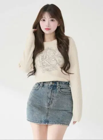 Darich 다리치 DR 비쥬 플라워 리브 니트탑