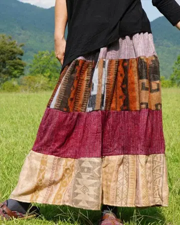 롱 스커트 에스닉 패턴 캉캉 스커트 아크릴 원단 A 두꺼운 소재