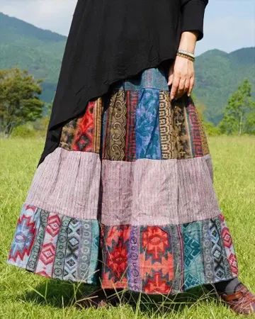 롱 스커트 에스닉 패턴 캉캉 스커트 아크릴 원단 F 두꺼운 소재