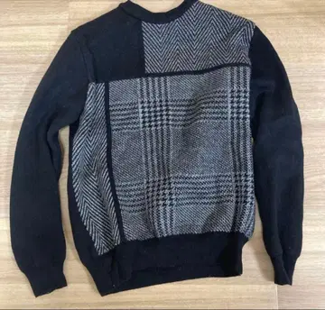 united tokyo 글렌체크 패턴 절개 니트 스웨터 패치워크