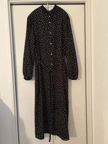 그린 라벨 도트 긴팔 원피스