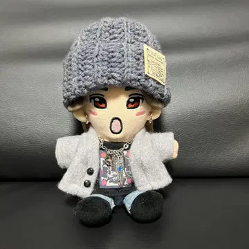 빈티지 가죽 택 포함 니트 모자 (그레이)