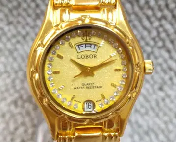 [미사용 작동품] LOBOR 여성용 손목시계 쿼츠 23K 골드 컬러