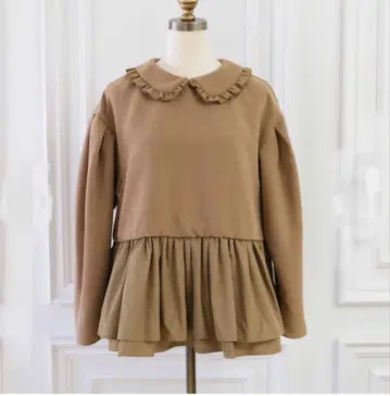 안민우 UNMINOU 프릴 옷깃 도킹 블라우스 페플럼 브라운 옷깃