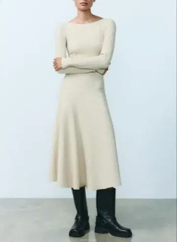 ZARA 소프트 리브 원피스 에크루 화이트 M 롱 원피스