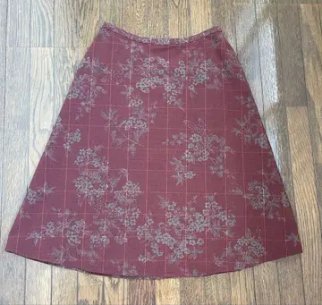 SunaUna 플레어 스커트 꽃무늬 체크 사이즈 38 빨간색 계열