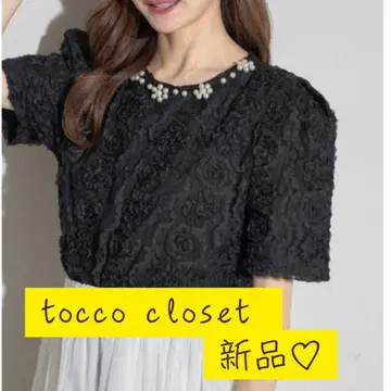 새상품 [ ZOZO 한정판 ] 플라워 펄 넥 플라워 모티브 상의 4000