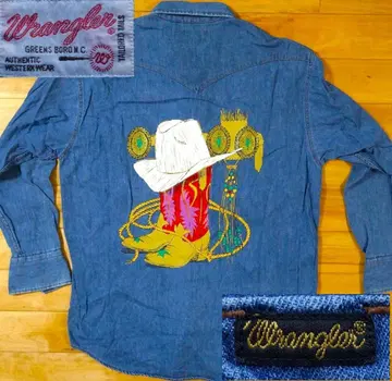 레어 90s Wrangler 백 프린트 데님 셔츠