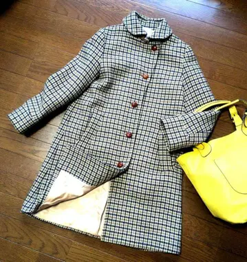 IENA 체크 무늬 싸개 버튼 롱 코트 M