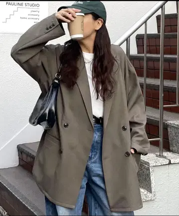 Discoat 더블 브레스트 오버 자켓 브라운