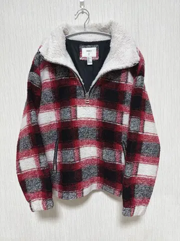 체크 무늬 보아 자켓