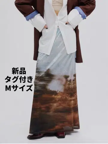 UND LANDSCAPE PRINT WAIST SLIT SKIRT