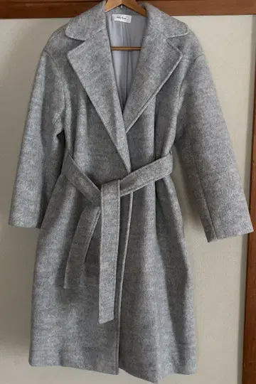 그레이 울 혼방 롱 코트 벨트 포함