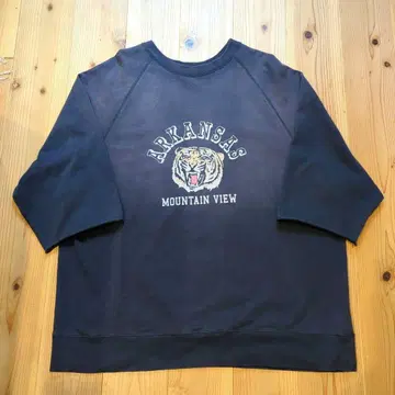 SCREEN STARS 빈티지 맨투맨 7부 소매 가지색 페이드