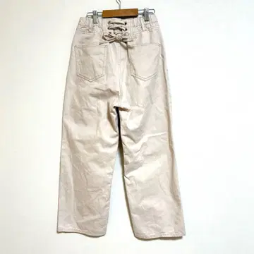 [레이 카즌] 코튼 100% 편직 핑크 베이지 스트레이트 데님 팬츠