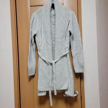BALLSEY 롱 가디건 M 케이블 짜임 라이트 그레이