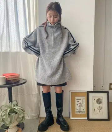 LOWRYS FARM 하이 지퍼 니트 풀오버 M