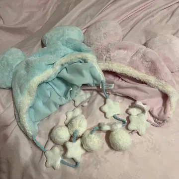 곰 귀도리 모자 스카이블루 핑크