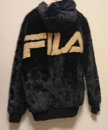 FILA 블랙 인조 모피 퍼 블루종 복슬복슬 후드티