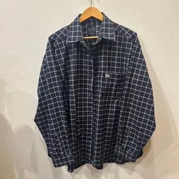 체크 무늬 긴팔 셔츠 네이비/화이트