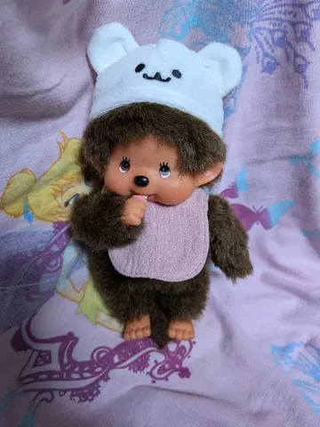 몽치치 S 사이즈 브라운 눈 곰 모자 턱받이 약 19cm