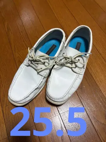 화이트 모카신 데크 슈즈 7H 25.5 천연 가죽