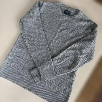 BEAMS 캐시미어 100% 그레이 케이블 니트 스웨터 S