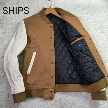 쉽스 바시티 자켓 사이즈 L 램 가죽 소매 안감 퀼팅 충전솜