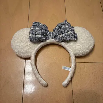 체크 무늬 리본 포함 머리띠