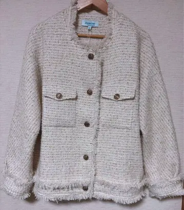 [ 미사용 새상품 ] 트위드 자켓 노카라 ( 라메 믹스 ) 베이지