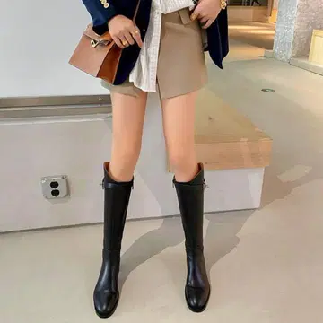 블랙 롱 부츠 합성 피혁