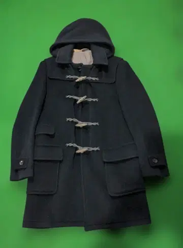 블랙 더플 코트 후드 부착