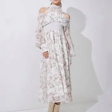 수채화 플라워 허리 리브 카슈쿨 원피스 핑크