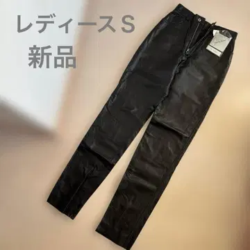 블랙 가죽 슬림핏 팬츠