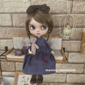 네오 브라이스 아웃핏 제비꽃색 들꽃 자수 코듀로이 원피스